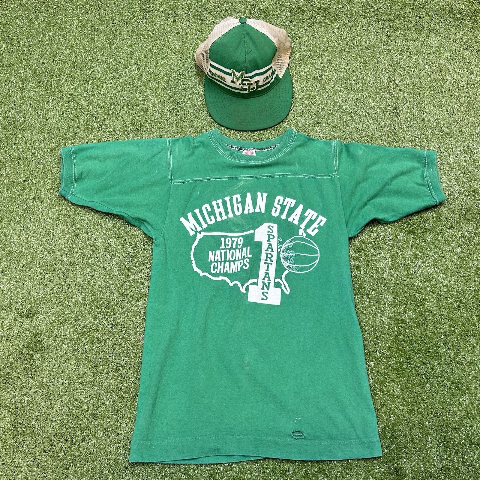 Michigan State 1979 Basketball National Champions T-Shirt Hat Bundle Vintage